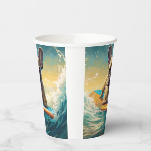 Frans Bulldog strand surfen schilderij Papieren Bekers (Links)