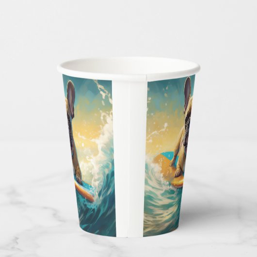 Frans Bulldog strand surfen schilderij Papieren Bekers (Rechts)