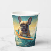Frans Bulldog strand surfen schilderij Papieren Bekers (Voorkant)