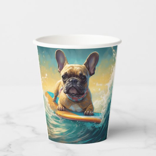 Frans Bulldog strand surfen schilderij Papieren Bekers (Voorkant)