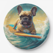 Frans Bulldog strand surfen schilderij Papieren Bordje (Voorkant)