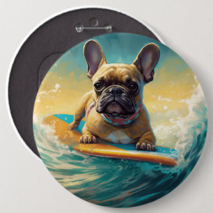 Frans Bulldog strand surfen schilderij Ronde Button 6,0 Cm