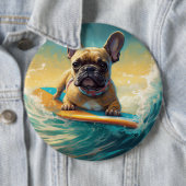 Frans Bulldog strand surfen schilderij Ronde Button 6,0 Cm (In situ)
