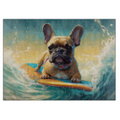 Frans Bulldog strand surfen schilderij Snijplank (Voorkant)