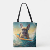 Frans Bulldog strand surfen schilderij Tote Bag (Achterkant)