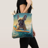 Frans Bulldog strand surfen schilderij Tote Bag (Dichtbij)