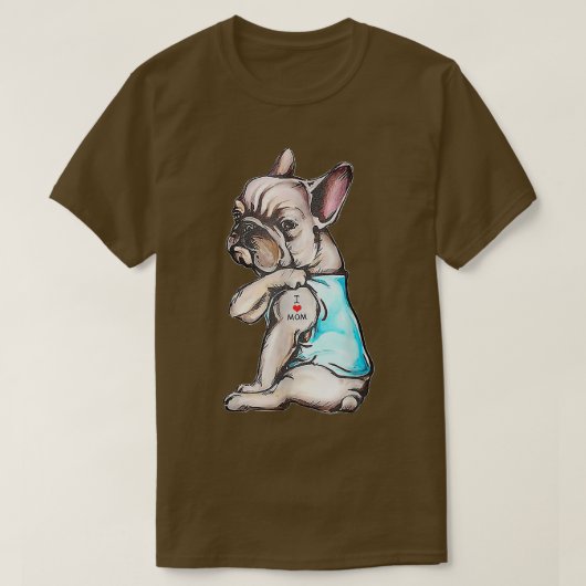 Frans Bulldog Tattoo I Love Mam Funny Dog Moeder T-shirt (Design voorkant)