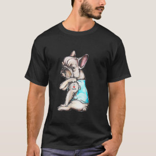 Frans Bulldog Tattoo Ik hou van mam Funny Dog moed T-shirt