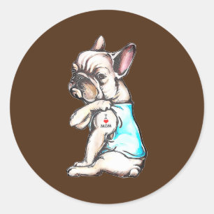 Frans Bulldog Tattoo Ik hou van mam Funny Dog Ronde Sticker