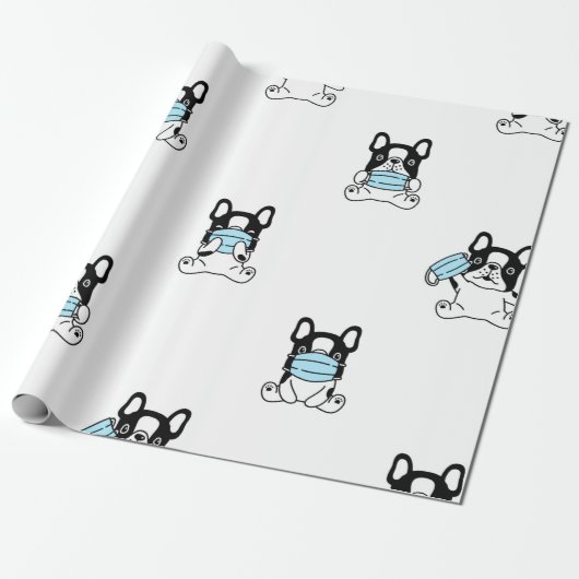 FRANS BULLDOG WEARING MASK Wrapping Paper Cadeaupapier (Uitgerold)