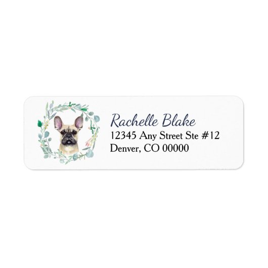 Frans Bulldog Wreath Return-adres Etiket (Voorkant)