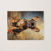 Frans Bulldog zwart en tan puppy portret Legpuzzel (Horizontaal)