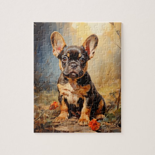 Frans Bulldog zwart en tan puppy portret Legpuzzel (Verticaal)