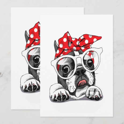 Frans bulledog-portret in een hoofdband feestdagenkaart (Voorkant / Achterkant)