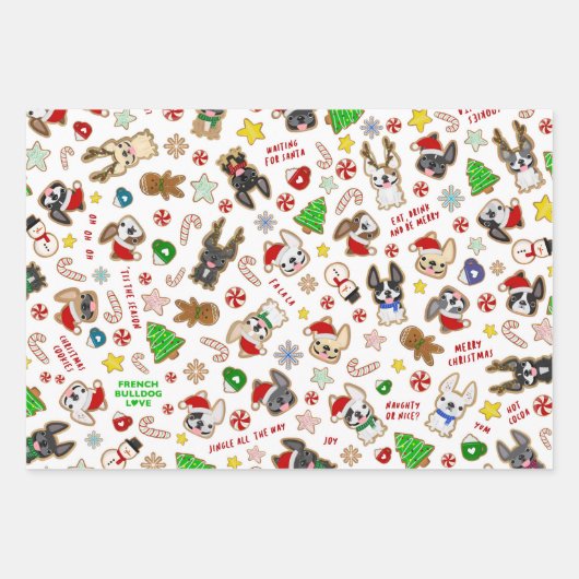 Frans bulledog-wrapping papier - kerstkoekjes inpakpapier vel (Voorkant)