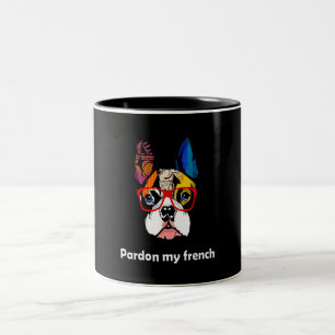 frans cadeau Excuseer mijn Franse stier hond kle Tweekleurige Koffiemok