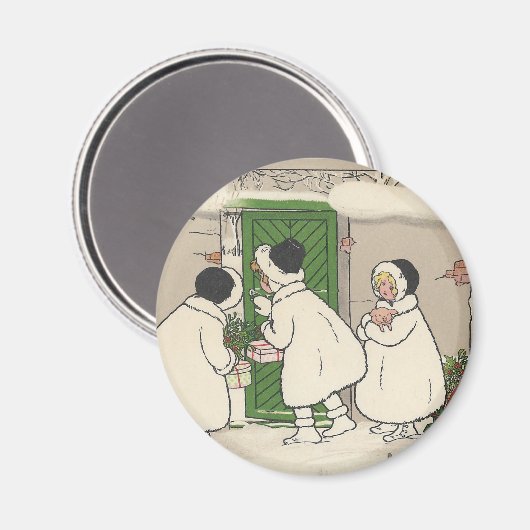  Frans cadeaumeisje met kerstmis Magnet (Voorkant / Achterkant)