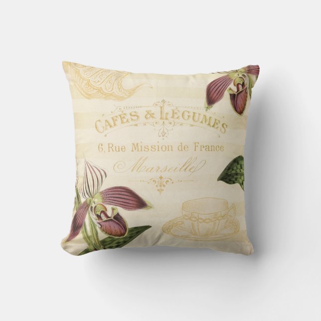  Frans Cafe Ad met orchideeën Kussen (Voorkant)