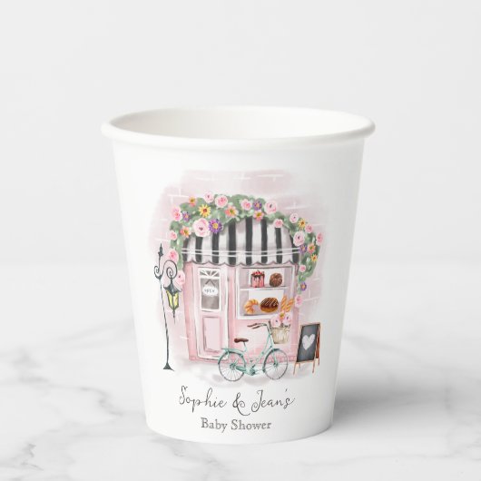 Frans Café Bonjour Bebe Paris Tea Baby shower Papieren Bekers (Voorkant)