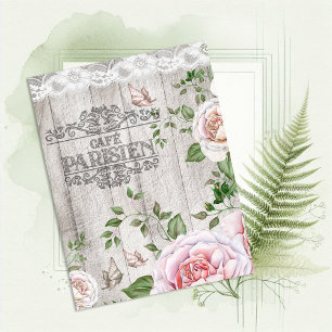 Frans Cafe Parisien Floral Wood Board Briefkaart