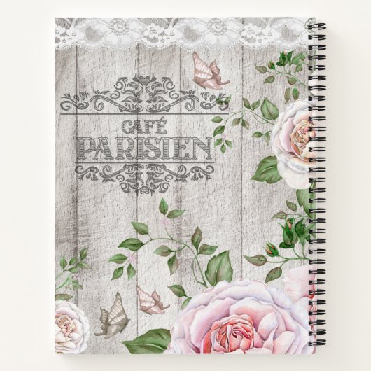 Frans Cafe Parisien Floral Wood Board Notitieboek (Achterkant)