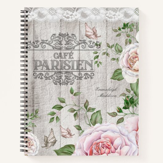 Frans Cafe Parisien Floral Wood Board Notitieboek (Voorkant)