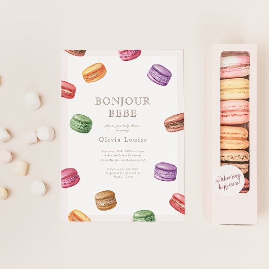 Frans Café Patisserie Macarons Zoet Baby shower Kaart