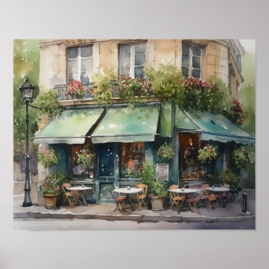 Frans café watercolor landschapskunst print poster (Voorkant)