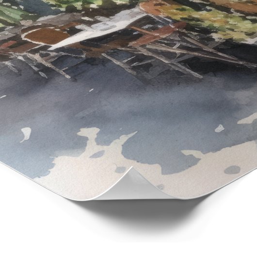 Frans Café Waterverf Landschapskunst Print Poster (Hoek)