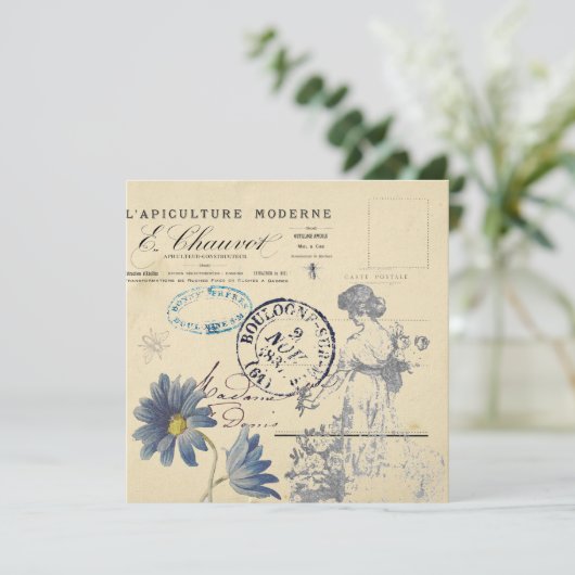 Frans Carte Postale Roos Lady Bee Flower (Staand voorkant)