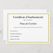 Frans certificaat van echtheid voor kunst kaart (Voorkant / Achterkant)
