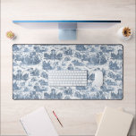 Frans Chariot Dawn Toile de Jouy-Blue Bureaumat<br><div class="desc">Schitterend gereconstrueerd,  naadloos  patroon van de Franse toile de jouy,  geïnspireerd door de beeldhouwwerken van Guido Reni Le Char de L'Aurore ca 1790,  op textiel gegraveerd. Dit ingewikkelde patroon kenmerkt taferelen van Griekse goden en godinnen,  tempels,  exotische dieren,  mythische zee wezens en fantasielandschappen.</div>