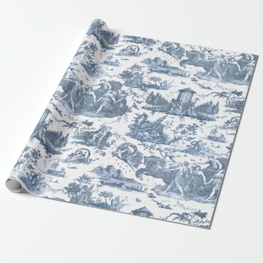 Frans Chariot Dawn Toile de Jouy-Blue Cadeaupapier (Uitgerold)