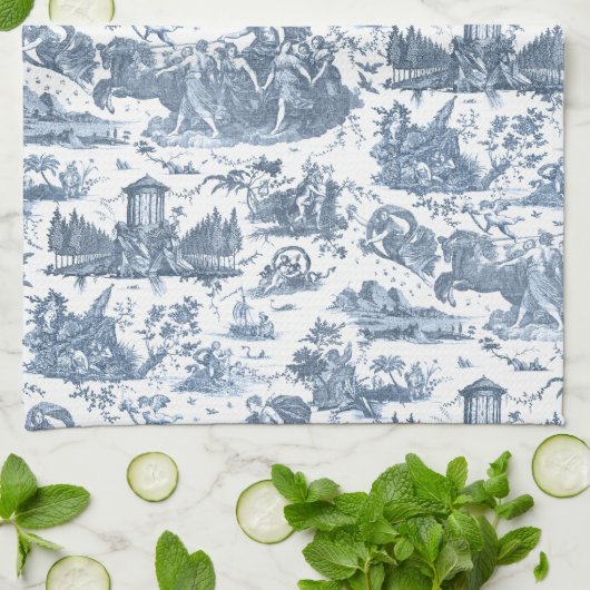 Frans Chariot Dawn Toile de Jouy-Blue Theedoek (Gevouwen)