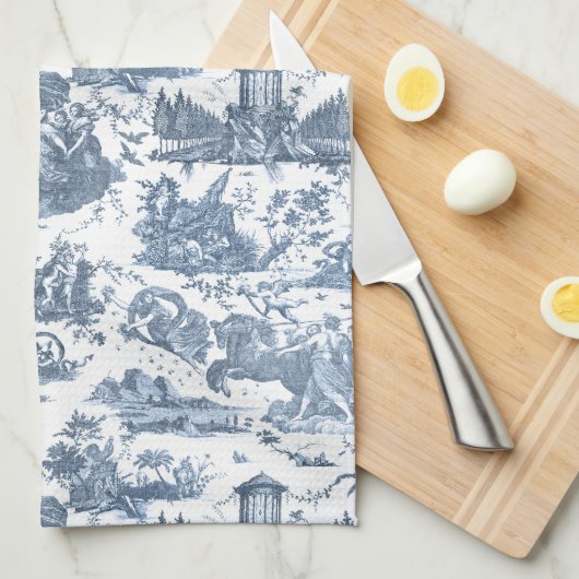  Frans Chariot Dawn Toile de Jouy-Blue Theedoek (Quarter Fold)
