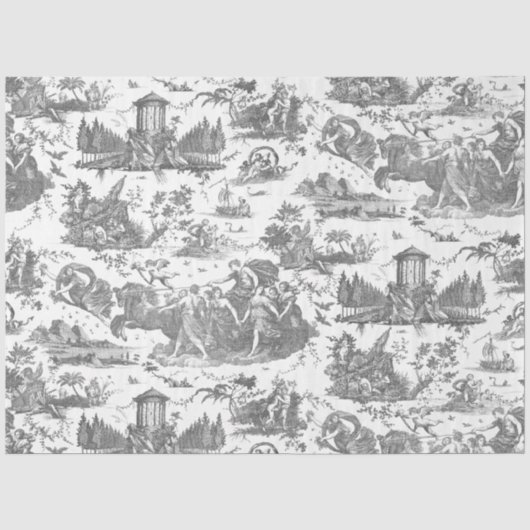 Frans Chariot Dawn Toile de Jouy-Grey Tissuepapier (Voorkant)