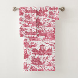  Frans Chariot Dawn Toile de Jouy-Red Bad Handdoek