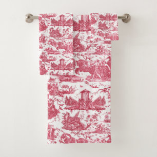 Frans Chariot Dawn Toile de Jouy-Red Bad Handdoek