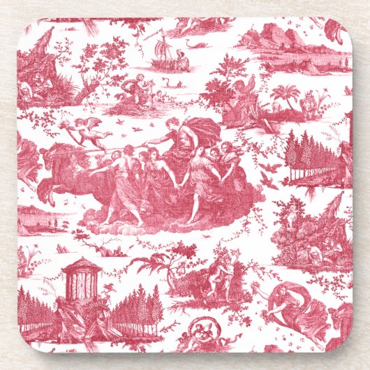  Frans Chariot Dawn Toile de Jouy-Red Bier Onderzetter (Voorkant)