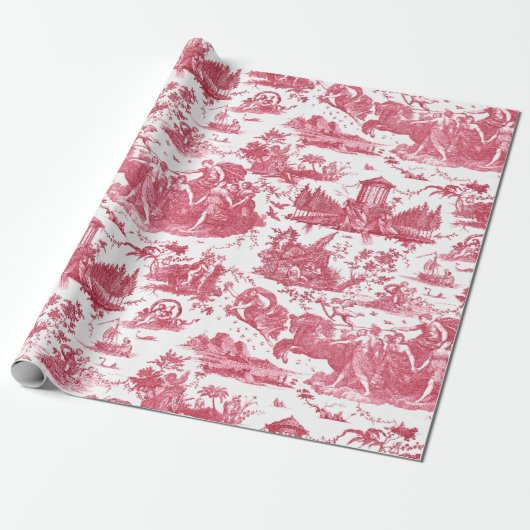  Frans Chariot Dawn Toile de Jouy-Red Cadeaupapier (Uitgerold)