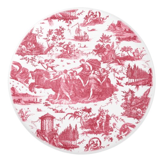 Frans Chariot Dawn Toile de Jouy-Red Keramische Knop (Voorkant)
