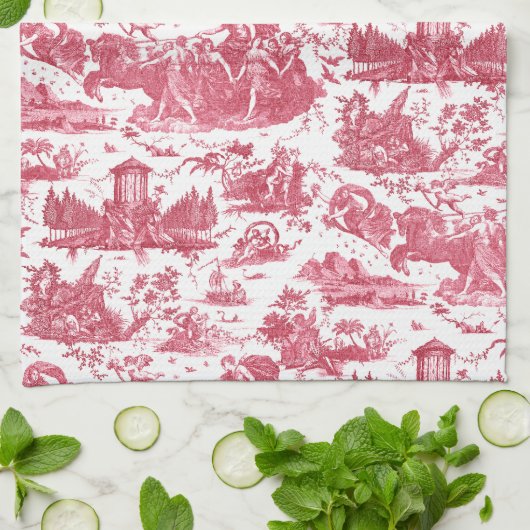  Frans Chariot Dawn Toile de Jouy-Red Theedoek (Gevouwen)