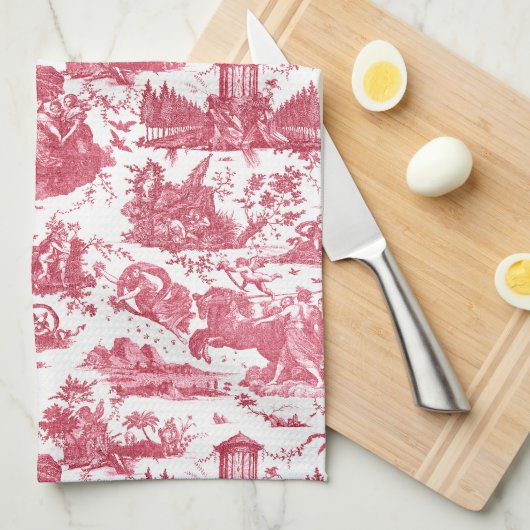  Frans Chariot Dawn Toile de Jouy-Red Theedoek (Quarter Fold)