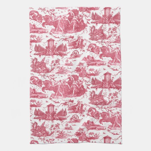  Frans Chariot Dawn Toile de Jouy-Red Theedoek (Verticaal)
