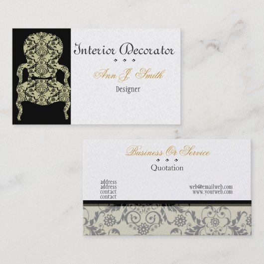 Frans Charm Black en White  Lace-stoel Visitekaartje (Voorkant / Achterkant)