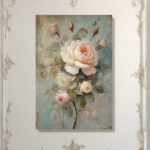 Frans Chateau  Blauw Roze Bloemen Decoupage