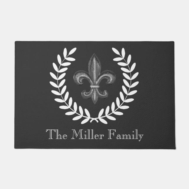 Frans Chateau Silver Fleur De Lis en White Laurels Deurmat (Voorkant)