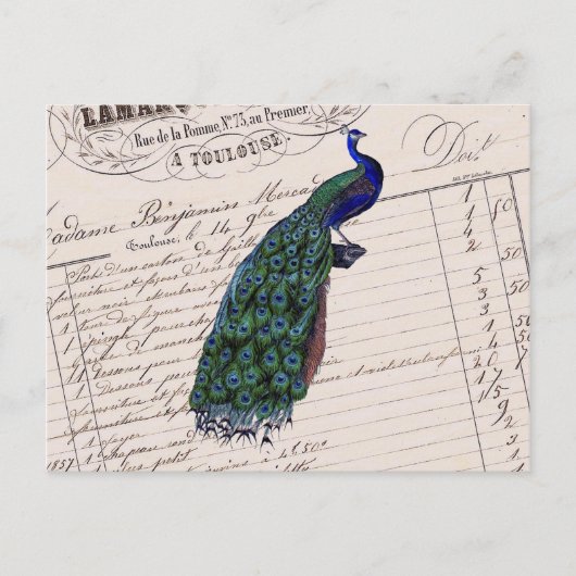  Frans Chic Blue Peacock Briefkaart (Voorkant)