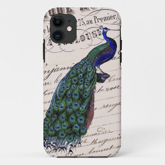  Frans Chic Blue Peacock Case-Mate iPhone Case (Achterkant)