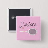 Frans Chic J-adore Tennis Player Design Pink Vierkante Button 5,1 Cm (Voorkant /achterkant)